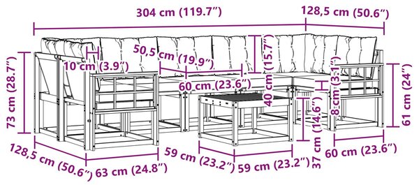 VidaXL Kültéri kanapé szett párnával 8 pcs Fehér és Bézs
