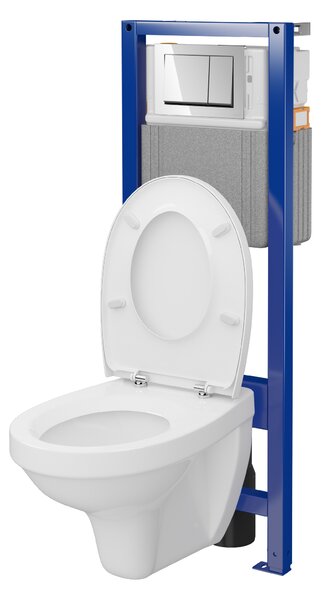 Cersanit Delfi, System40 MECH süllyesztett keret + Delfi falra szerelhető WC csésze + króm gomb Enter II, S701-767