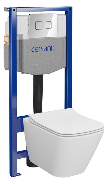 Cersanit City, System50 PNEU süllyesztett keret + függő WC csésze City Square CleanOn + króm gomb Circle, S701-776
