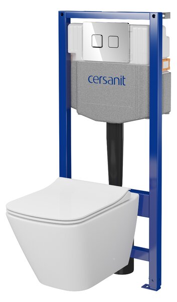 Cersanit City, System50 PNEU süllyesztett keret + függő WC csésze City Square CleanOn + króm gomb Circle, S701-776