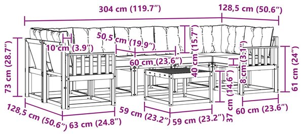 VidaXL Kültéri kanapé szett párnával 8 pcs Fehér és Világosszürke