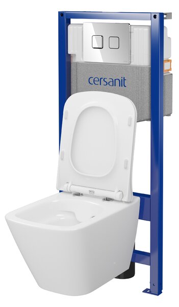 Cersanit City, System50 PNEU süllyesztett keret + függő WC csésze City Square CleanOn + króm gomb Circle, S701-776