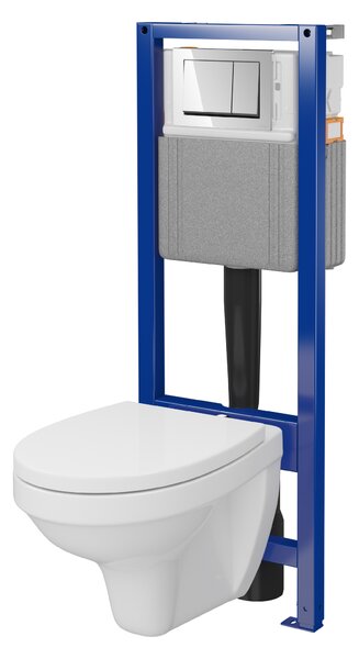 Cersanit Delfi, System40 MECH süllyesztett keret + Delfi falra szerelhető WC csésze + króm gomb Enter II, S701-767