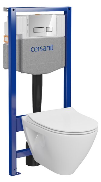 Cersanit Mille, System50 MECH süllyesztett keret + Mille Plus CleanOn fali WC csésze + MOVI II króm gomb, S701-752