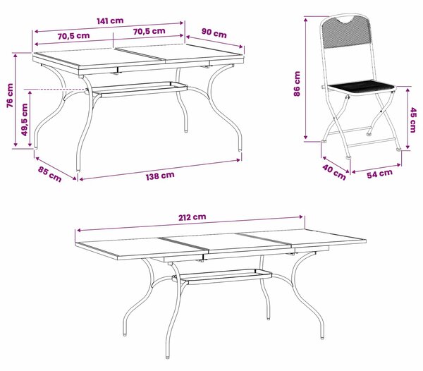 VidaXL Kert étkező szett 7 pcs Antracitszürke 212 x 90 x 76 cm