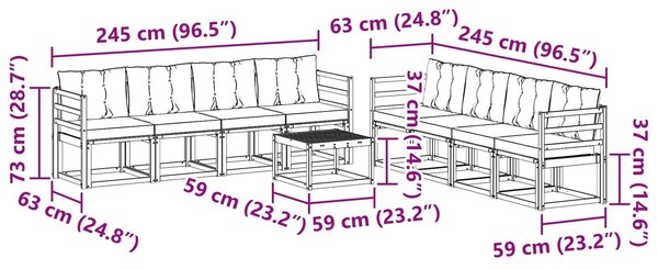 VidaXL Kültéri kanapé szett párnával 9 pcs Fehér és Világosszürke