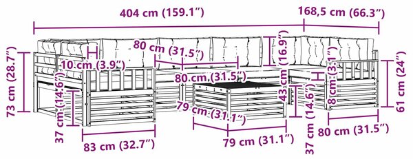 VidaXL Kültéri kanapé szett 8 pcs Fehér és Krém színű Tömör Akácfa