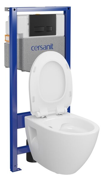 Cersanit Moduo, System50 MECH süllyesztett keret + függő WC csésze Moduo Plus CleanOn + fekete gomb MOVI II, S701-766