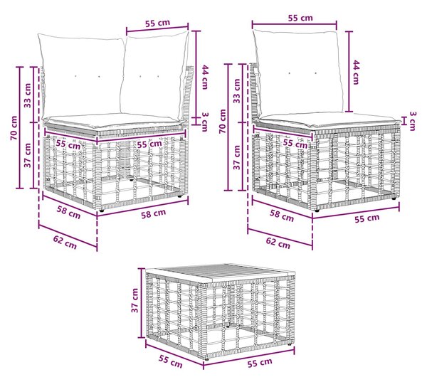 VidaXL Kültéri kanapé szett 10 pcs Természetes és Krémszínű Fehér