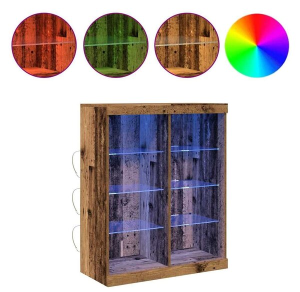 VidaXL LED tálaló LED szalagokkal Antik Fa 81 x 37 x 100 cm Szerelt Fa