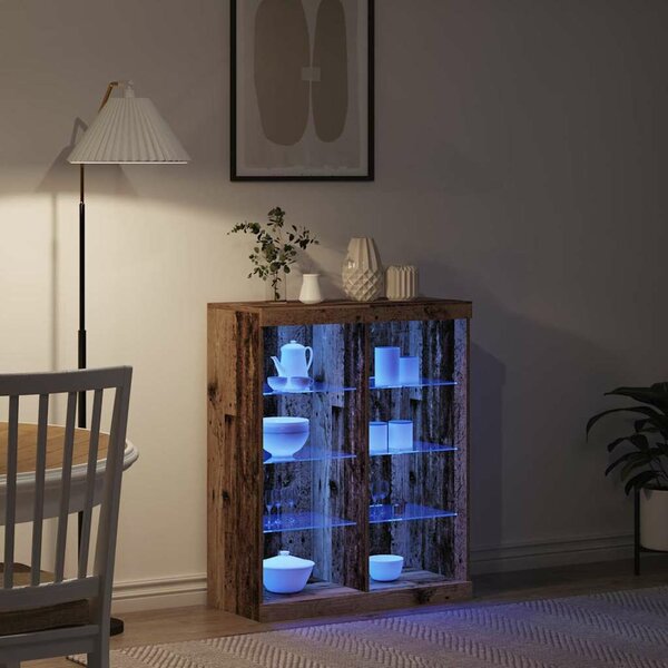 VidaXL LED tálaló LED szalagokkal Antik Fa 81 x 37 x 100 cm Szerelt Fa