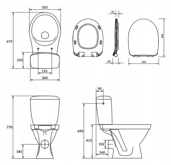 Cersanit Cersania SimpleOn 010 - WC kombi 3 / 6l + Vékony ülőke lassan záródó hőre keményedő, vízszintes hulladék, fehér, K11-2338