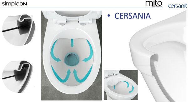 Cersanit Cersania SimpleOn 010 - WC kombi 3 / 6l + Vékony ülőke lassan záródó hőre keményedő, vízszintes hulladék, fehér, K11-2338