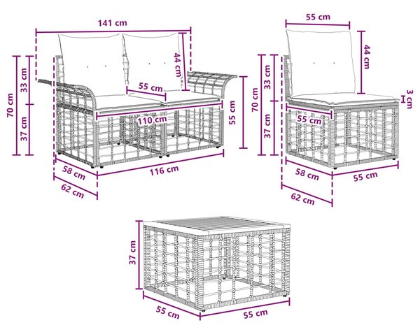 VidaXL Kültéri kanapé szett 4 pcs Természetes és Krémszínű Fehér