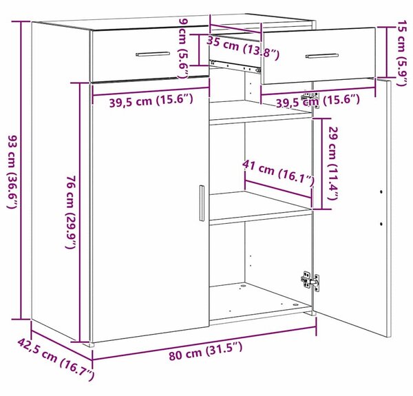 VidaXL Tárolószekrény fiókkal Musta tammi 80 x 42.5 x 93.5 cm Faanyag