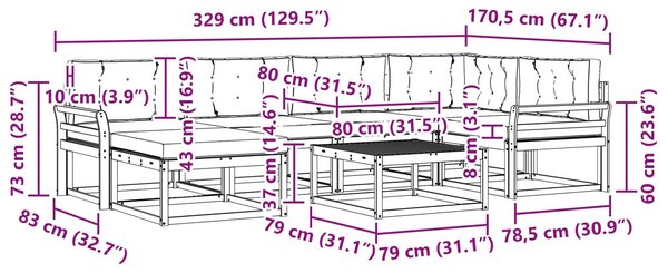 VidaXL Kültéri kanapé szett 7 pcs Fehér és Antracitszürke