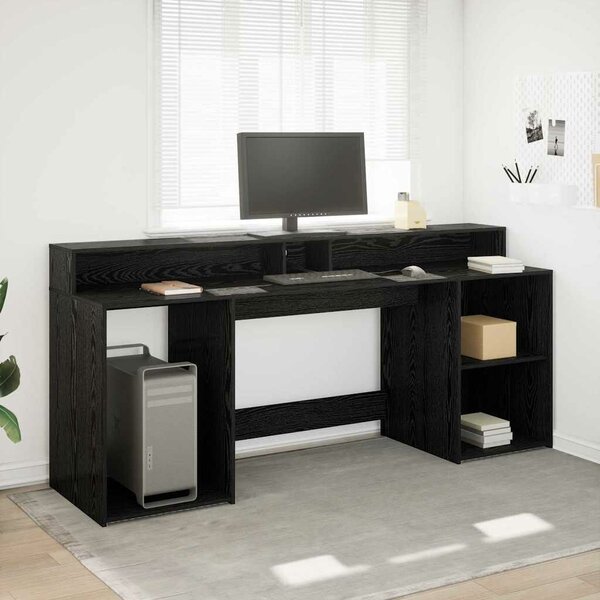 VidaXL Asztal LED -es lámpákkal Musta tammi 200 x 55 x 91 cm Faanyag