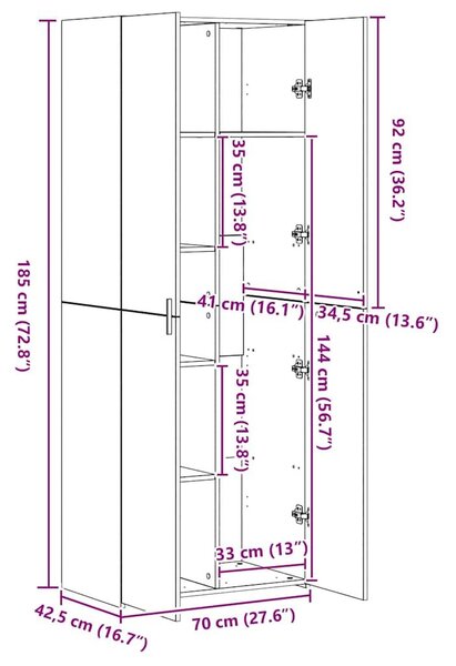 VidaXL tárolószekrény Fekete tölgy 70x42.5x225 cm Mérnöki Fa