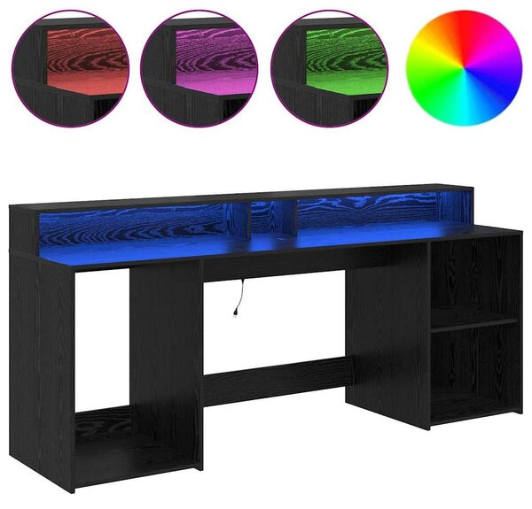 VidaXL Asztal LED -es lámpákkal Musta tammi 200 x 55 x 91 cm Faanyag