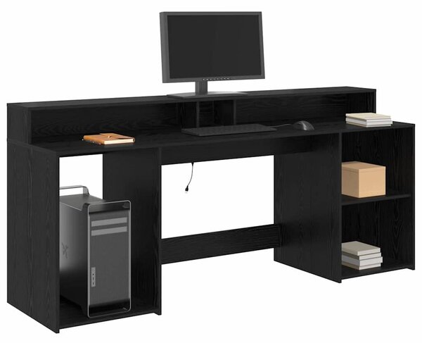 VidaXL Asztal LED -es lámpákkal Musta tammi 200 x 55 x 91 cm Faanyag