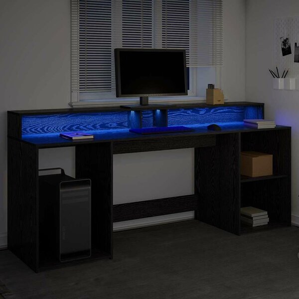 VidaXL Asztal LED -es lámpákkal Musta tammi 200 x 55 x 91 cm Faanyag