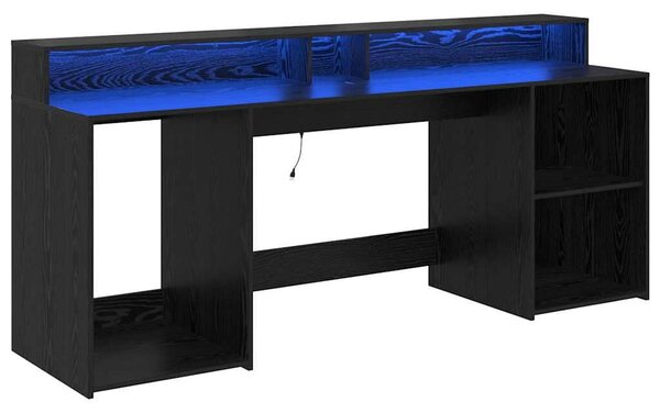 VidaXL Asztal LED -es lámpákkal Musta tammi 200 x 55 x 91 cm Faanyag