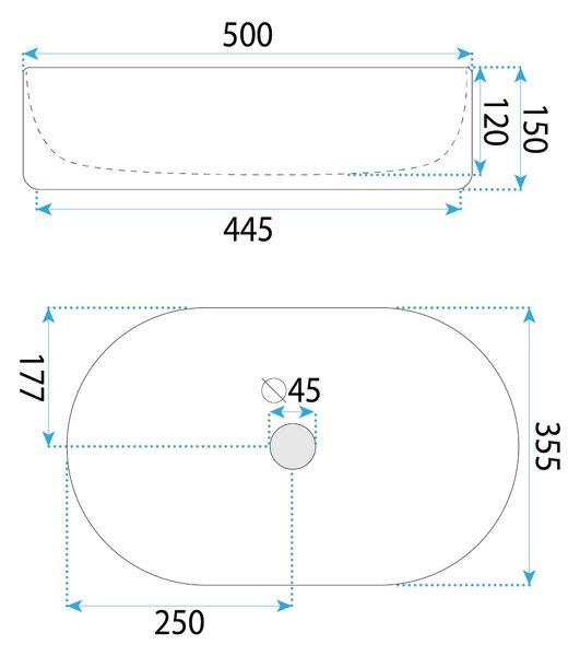 Rea Oktawia Kallisto, asztali mosdó 500x355x130 mm, kőutánzat, REA-U3528