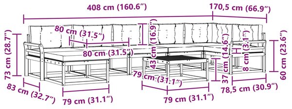 VidaXL Kültéri kanapé szett 8 pcs Fehér és Bézs