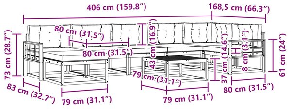VidaXL Kültéri kanapé szett 8 pcs Fehér és Bézs