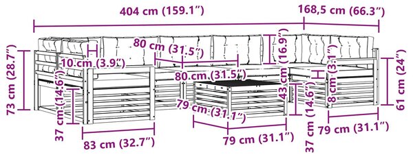 VidaXL Kültéri kanapé szett 8 pcs Fehér és Bézs Tömör Akácfa