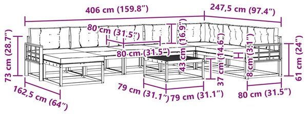 VidaXL Kültéri kanapé szett 9 pcs Fehér és Antracitszürke
