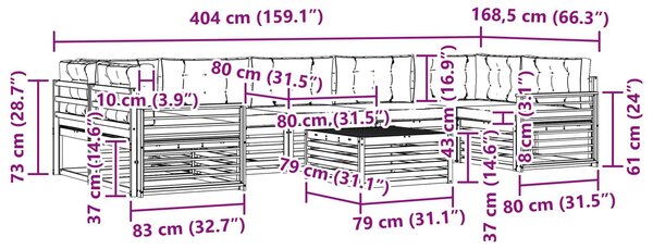 VidaXL Kültéri kanapé szett 8 pcs Fehér és Bézs Tömör Akácfa