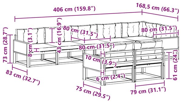 VidaXL Kültéri kanapé szett 8 pcs Természetes és bézs