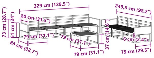 VidaXL Kültéri kanapé szett 8 pcs Természetes Tömör Akácfa