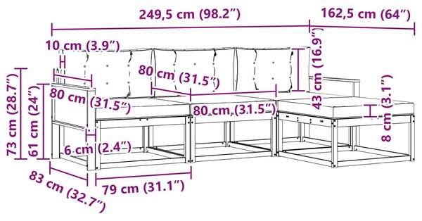 VidaXL Kültéri kanapé szett 4 pcs Természetes és Világosszürke