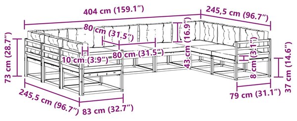 VidaXL Kültéri kanapé szett párnával 9 pcs Fehér és Világosszürke