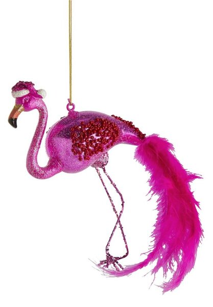 HANG ON üveg karácsonyfadísz flamingó kalapban