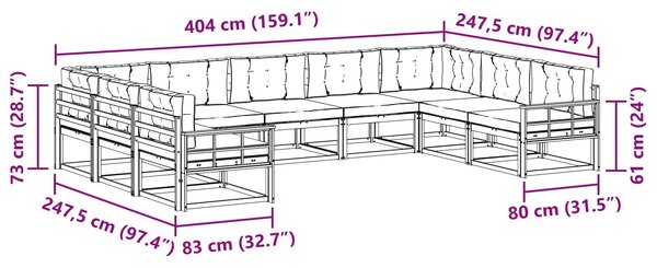 VidaXL Kültéri kanapé szett párnával 9 pcs Fehér és Bézs