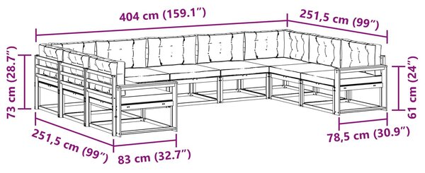 VidaXL Kültéri kanapé szett párnával 9 pcs Természetes és antracit