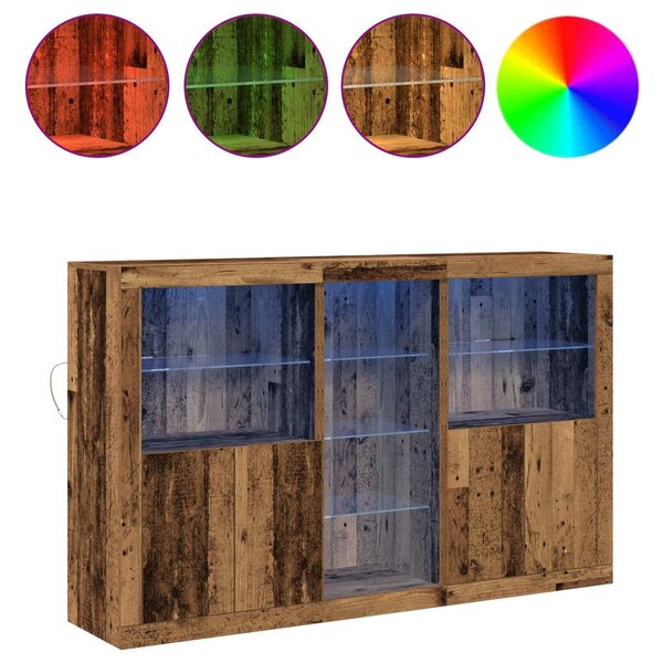 VidaXL LED tálaló Öreg fa 162 x 37 x 100 cm Szerelt Fa