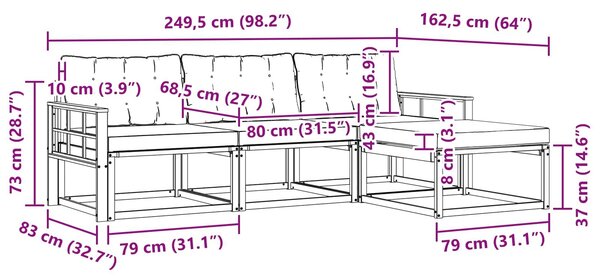 VidaXL Kültéri kanapé szett párnával 4 pcs Fehér és Világosszürke