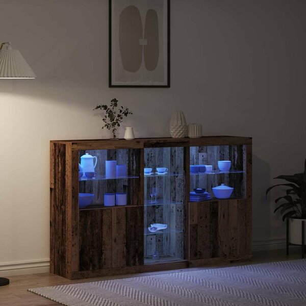 VidaXL LED tálaló Öreg fa 162 x 37 x 100 cm Szerelt Fa
