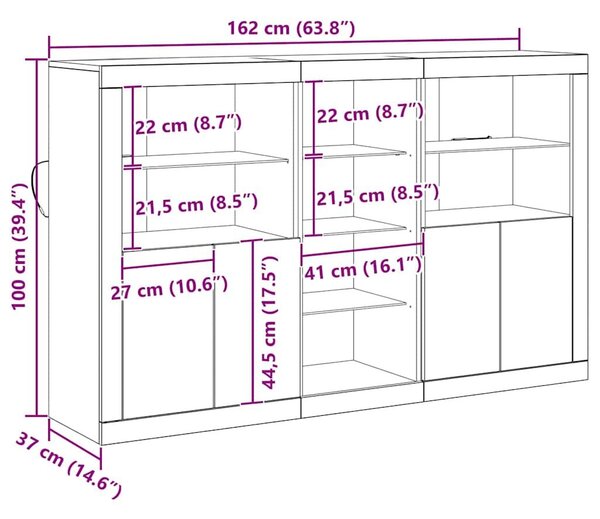 VidaXL LED tálaló Öreg fa 162 x 37 x 100 cm Szerelt Fa