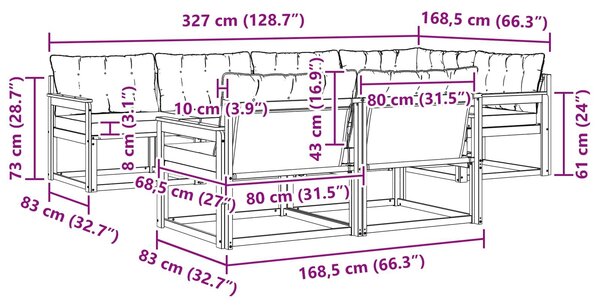 VidaXL Kültéri kanapé szett párnával 7 pcs Fehér és Krém színű