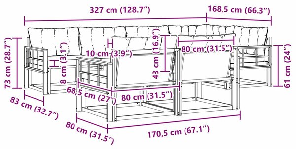 VidaXL Kültéri kanapé szett párnával 7 pcs Fehér és Krém színű