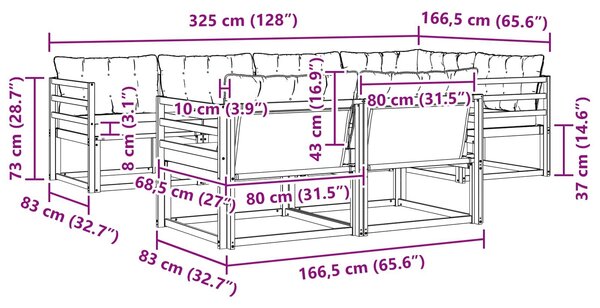 VidaXL Kültéri kanapé szett párnával 7 pcs Fehér és Fekete