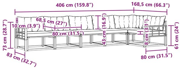 VidaXL Kültéri kanapé szett párnával 6 pcs Fehér és Krém színű