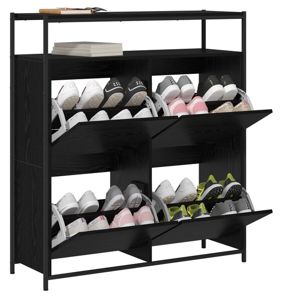 VidaXL Cipőszekrény 4 Flip-Ajtóval Fekete Tölgy 100x34x112 cm