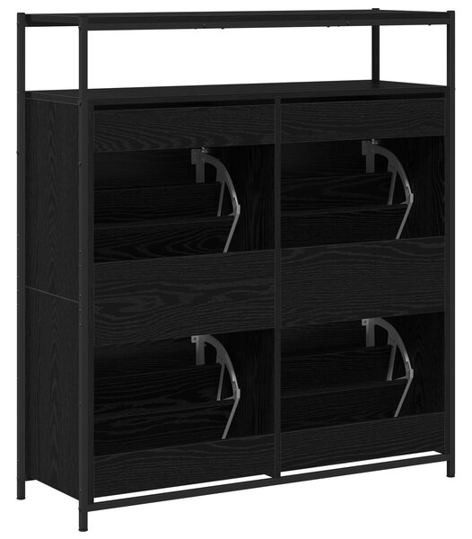 VidaXL Cipőszekrény 4 Flip-Ajtóval Fekete Tölgy 100x34x112 cm