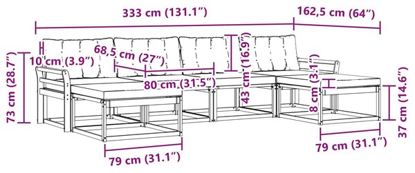 VidaXL Kültéri kanapé szett párnával 6 pcs Fehér és Fekete